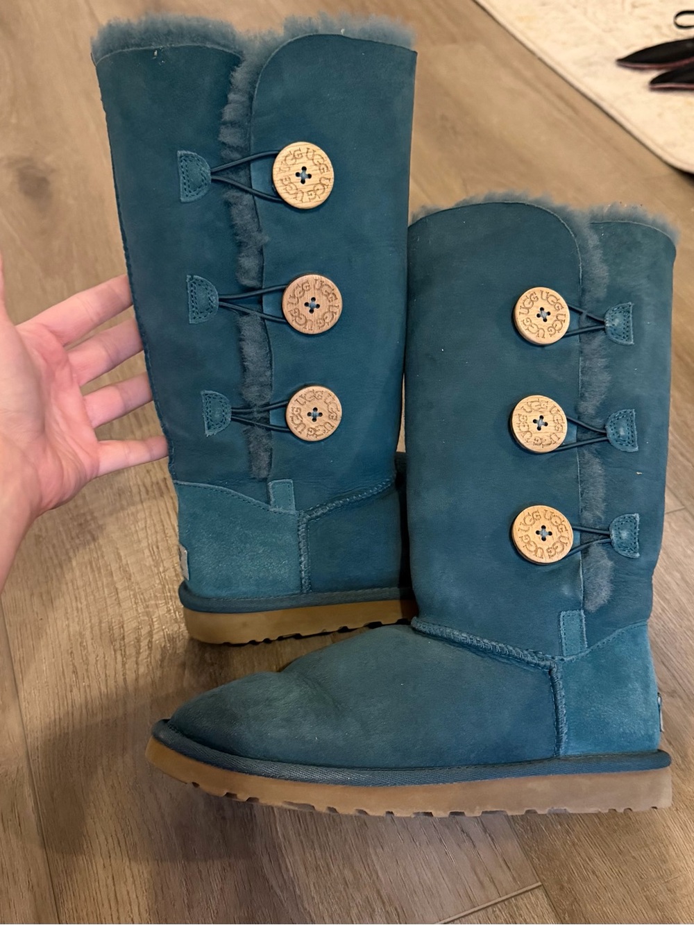 UGG Bailey Button Triplet Teal Tall Boots Style 1873